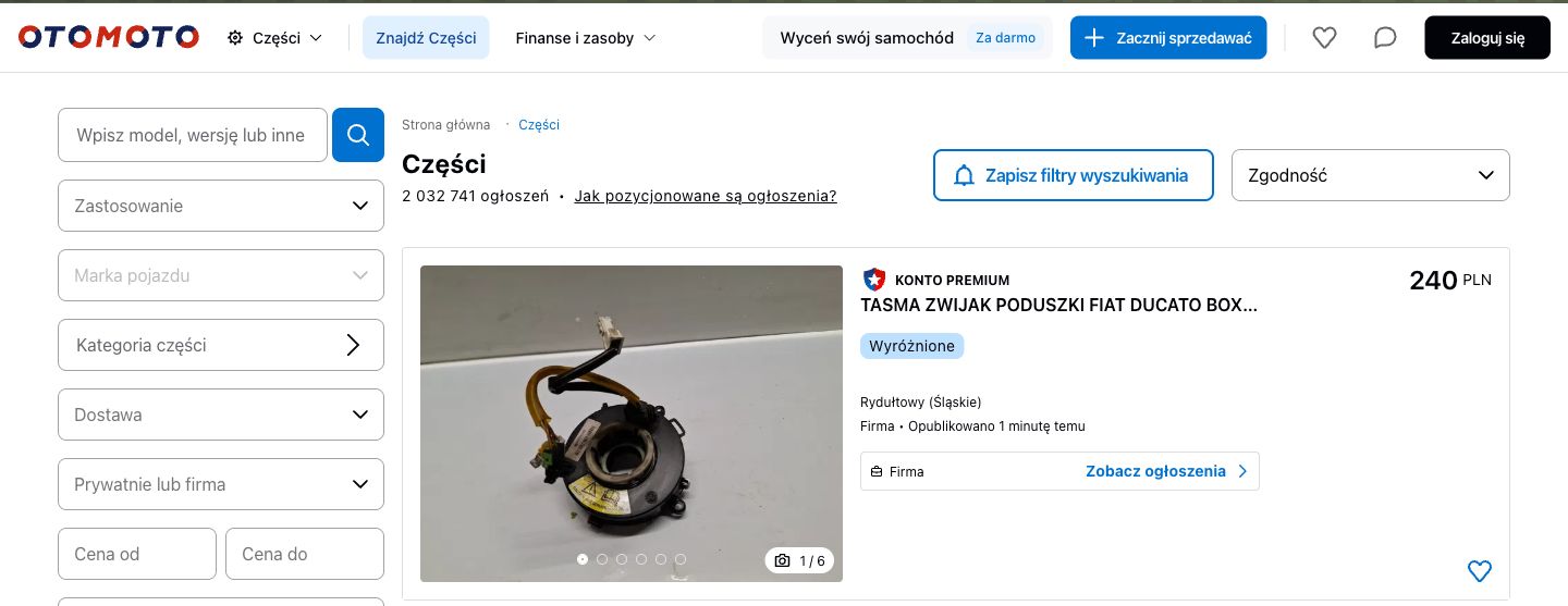 OtoMoto Części — filtry