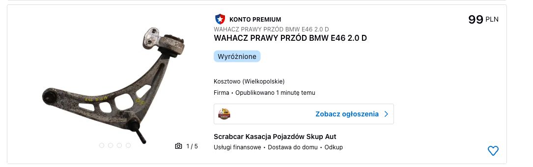 OtoMoto Części — tytuły ogłoszeń